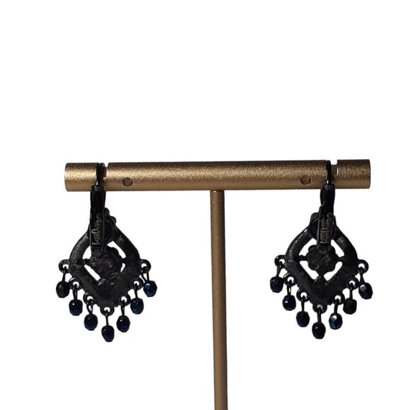 Vintage JOAN RIVERS Gunmetal Aurora Borealis Chandelier Pierced Earrings - Picture 9 of 12